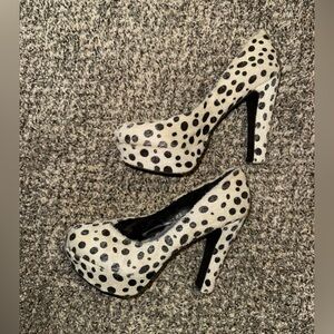 Pink & Pepper Black and White Polka Dot Platform Pumps